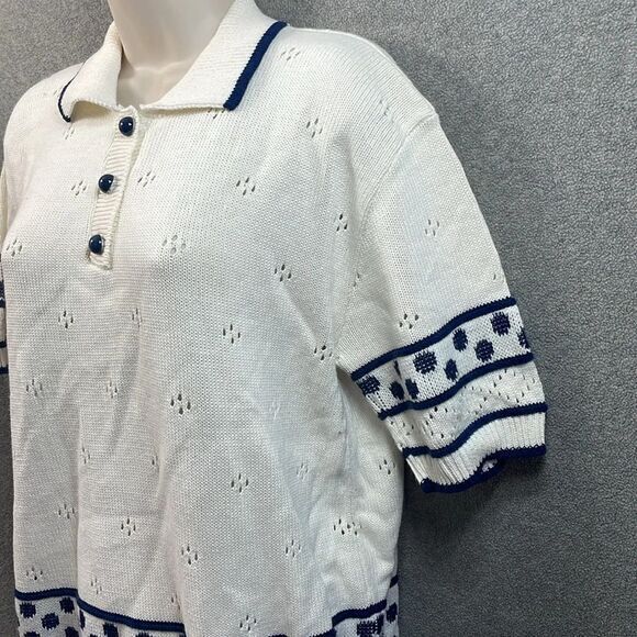 Vintage Cape Cod sportswear white/blue short sleeve‎ sweater size L - Picture 7 of 12